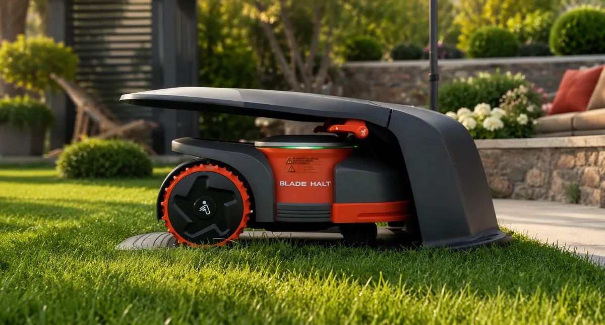 Segway Navimow robotfűnyíró töltőállomásán rendezett kertben — telepítés eredménye